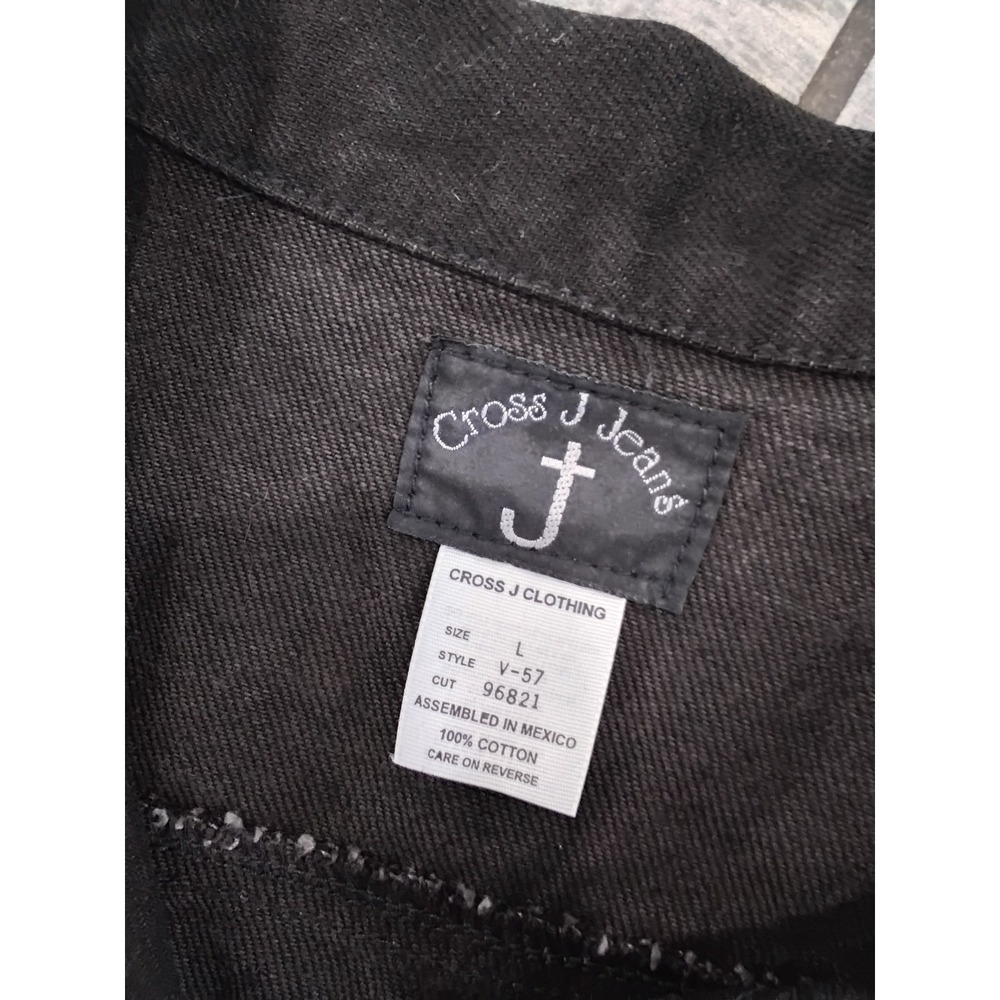 Cross J Jeans Womens Black Denim Vest Studded Collar Western Biker V-57 Large - Picture 2 of 5